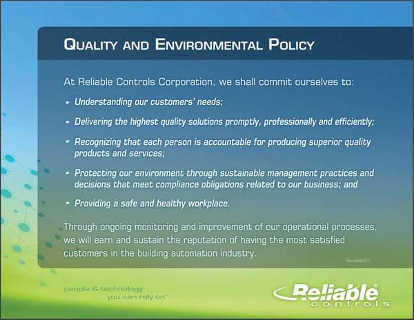 Reliable Controls Quality Policy